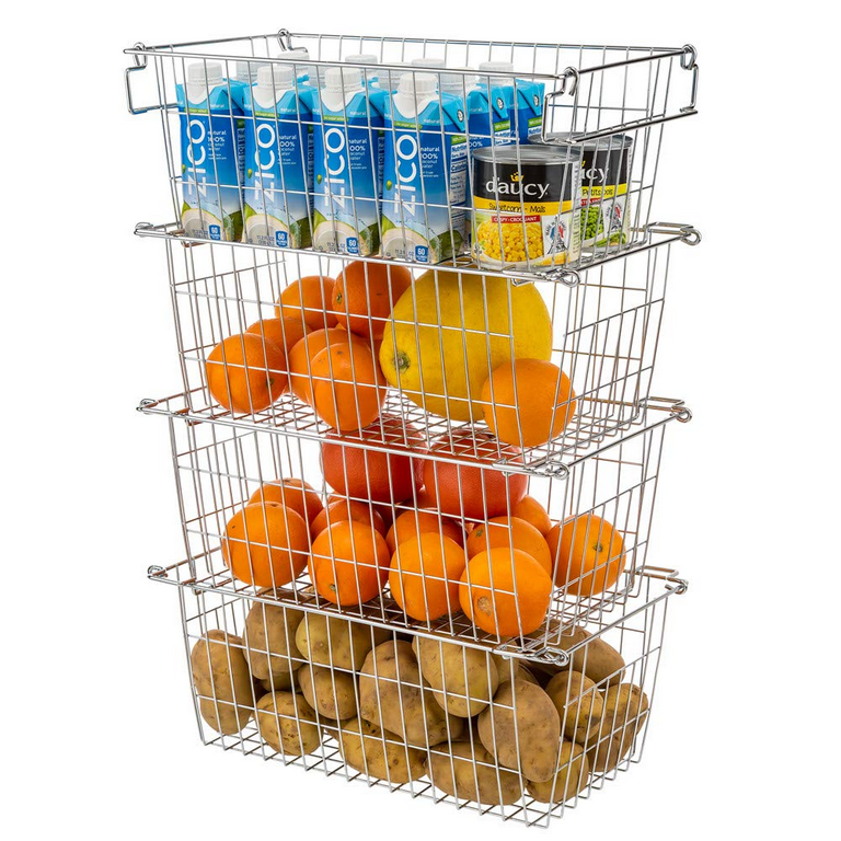 Stackable Metal Storage Basket Heavy Duty Quality Bread Wire Baskets Snack  Bins for Office Craft Room Kitchen Pantry Office Garage Market Grocery