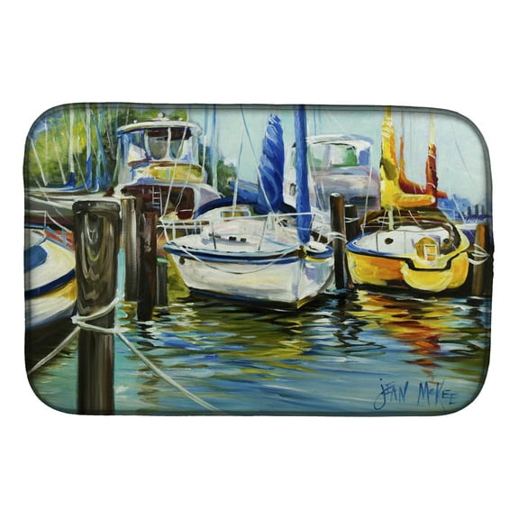 Caroline's Treasures Yellow boat II Sailboat Dish Drying Mat