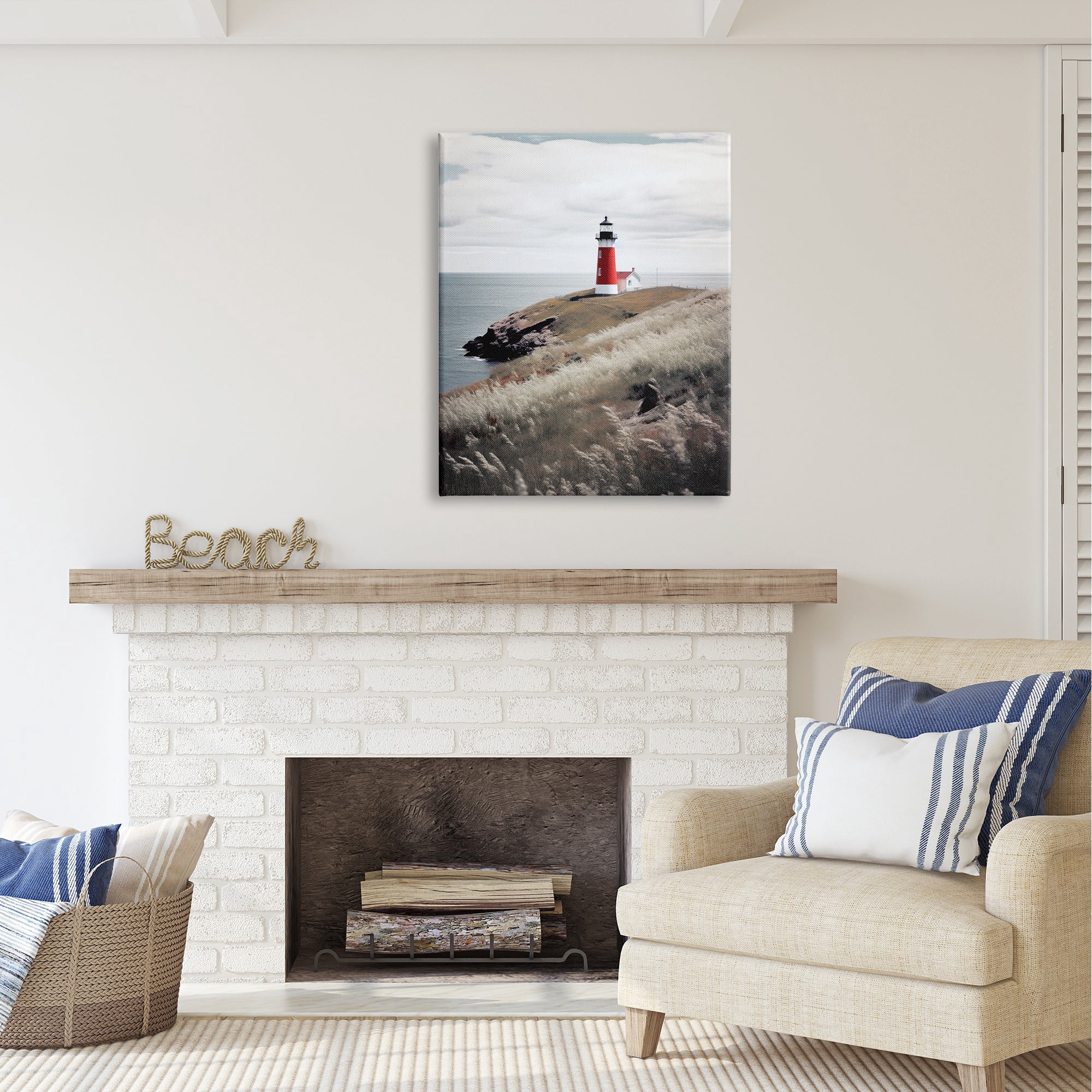Stupell Industries Red Lighthouse Landscape Landscape Photography Gallery Wrapped Canvas Art Print Wall Art, 30 x 40