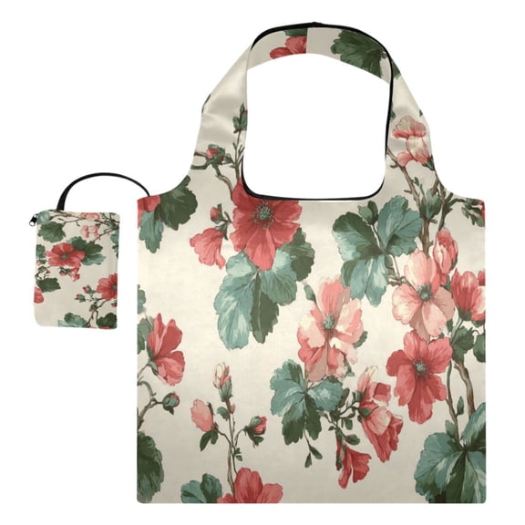 Large Capacity Print Tote Bag,Lightweight Portable Foldable Shopping Bag Red Flowers