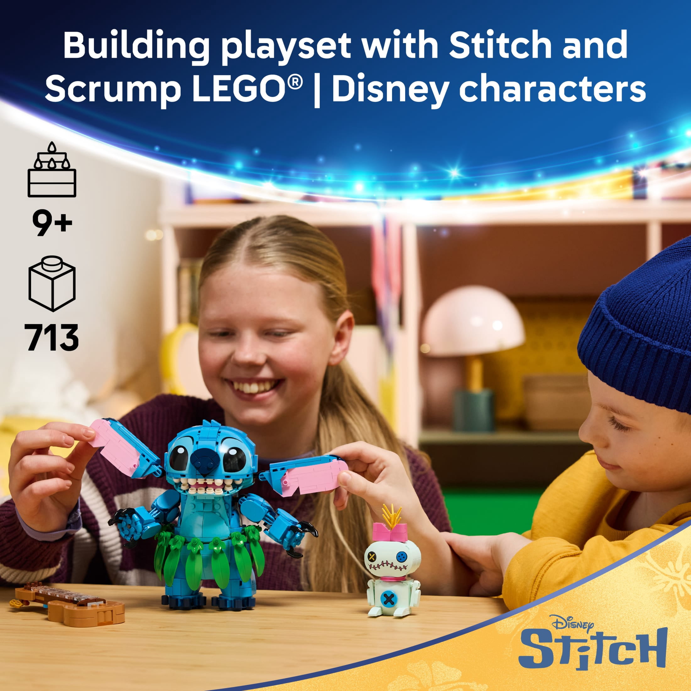 LEGO Disney Stitch & Scrump - Building Toy for Girls & Boys, Ages 9+ - Posable Stitch Toy for Bedroom or Shelf Decor - Disney Gift for Fans - 43296
