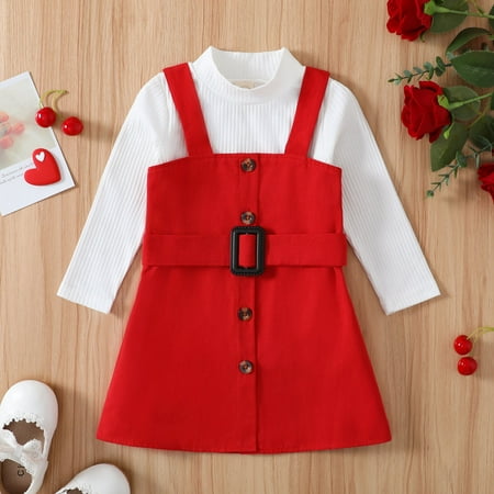 

Hunpta Toddler Girls Long Sleeve Ribbed T Shirt Tops Suspenders Skirt Outfits