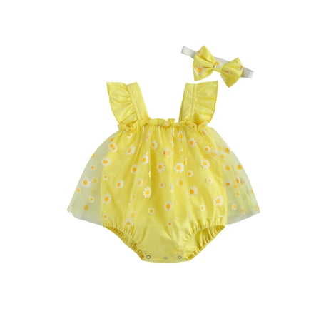 

Toddler Baby Girls Romper Dress Flower Printing Square Collar Sleeveless Lace Tutu Jumpsuits + Headband Set