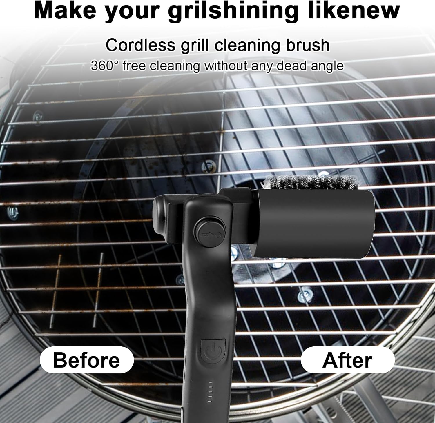 Electric Grill Clean Brush, Rechargeable Cordless BBQ Brush, 180°Adjustable Cleaning Brush, 3-Speed Power, Waterproof Cleaner for BBQ Grates with Extra Brushhead