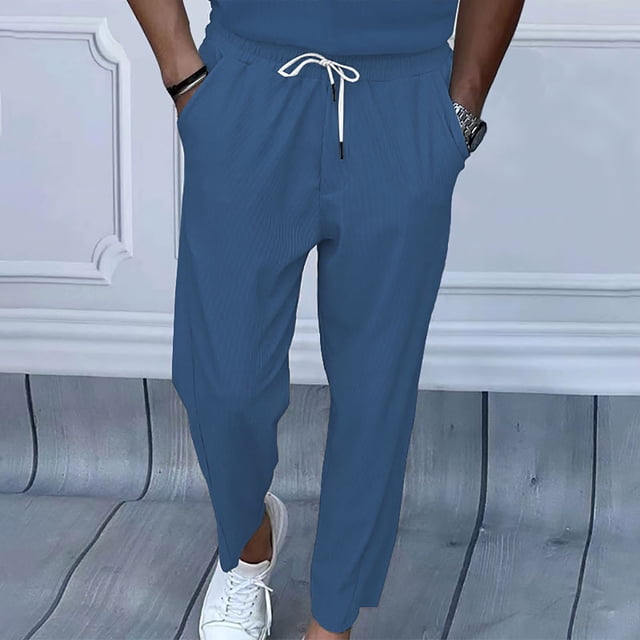 Pantalones largos de pana para hombre, pantalones anchos de pierna, pantalones casuales de color liso con cordón, pantalones deportivos para hombre, pantalones largos para hombre