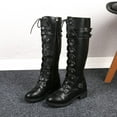 thumbnail image 2 of Dasayo Womans Boots Black Mid-Calf Western Motorcycle Lace up Buckles Low Heel Faux Leather Boots Ladies Shoes 36, 2 of 7