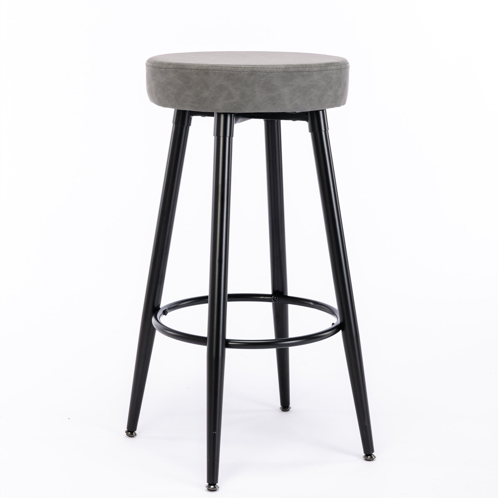 Metal Bar Stools Set of 2 Kitchen Counter Stool 28 Inch PU Leather