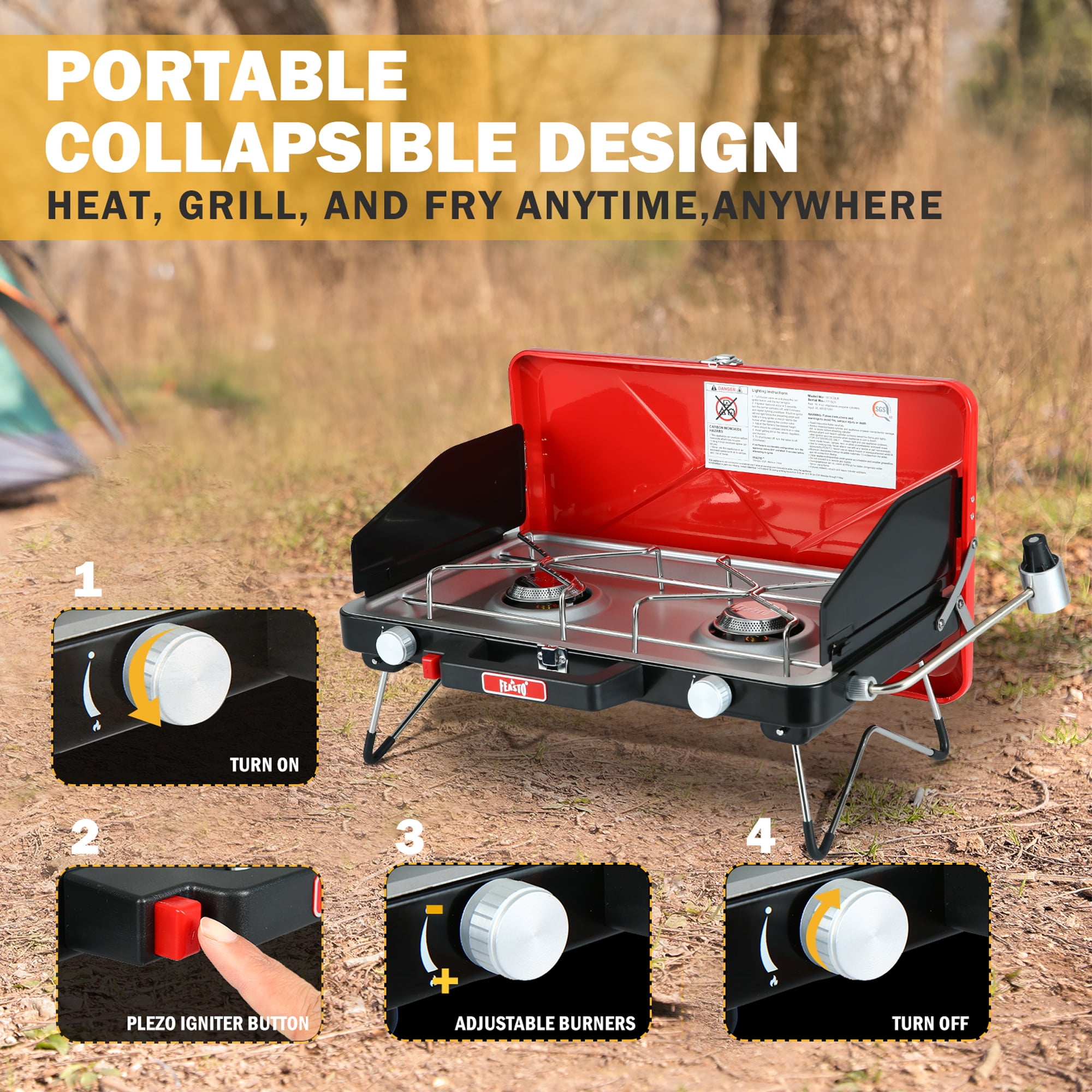 FEASTO Propane Camping Stove, Portable Camping Grill Stove,  28,000 BTU Camp Stove