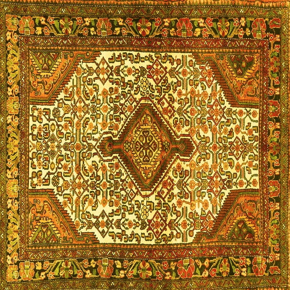 Ahgly Company Machine Washable Indoor Square Medallion Yellow Traditional Area Rugs, 8' Square