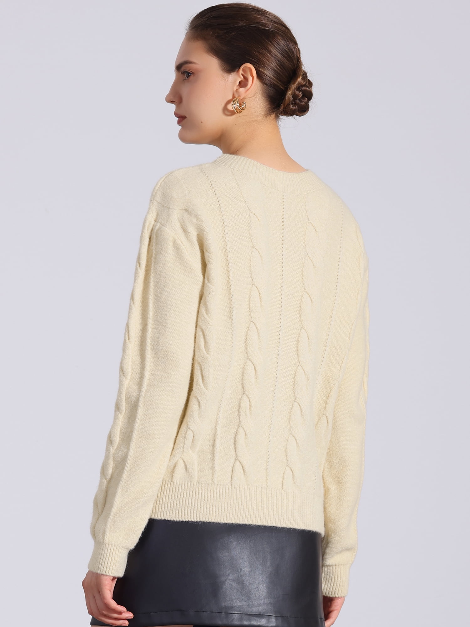 DARING DIVA Long Sleeve Pullover Tops Knit Crew Neck Sweater XL Beige