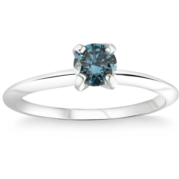 1/2ct Blue Diamond Solitaire 14K White Gold Engagement