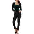 thumbnail image 2 of INSPIRE CHIC Women's Velvet Long Sleeves Square Neck Cropped Blouse, 2 of 5