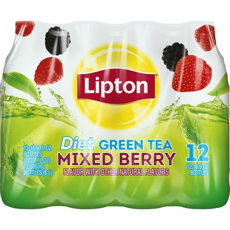(24 Count) Lipton Diet Green Tea, Mixed Berry, 16.9 Fl