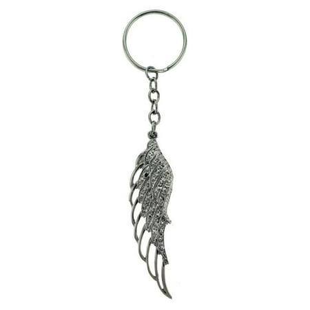 Angel Wing Keychain - Rhinestone Accented Silver Angel Wing Keychain kekc6218