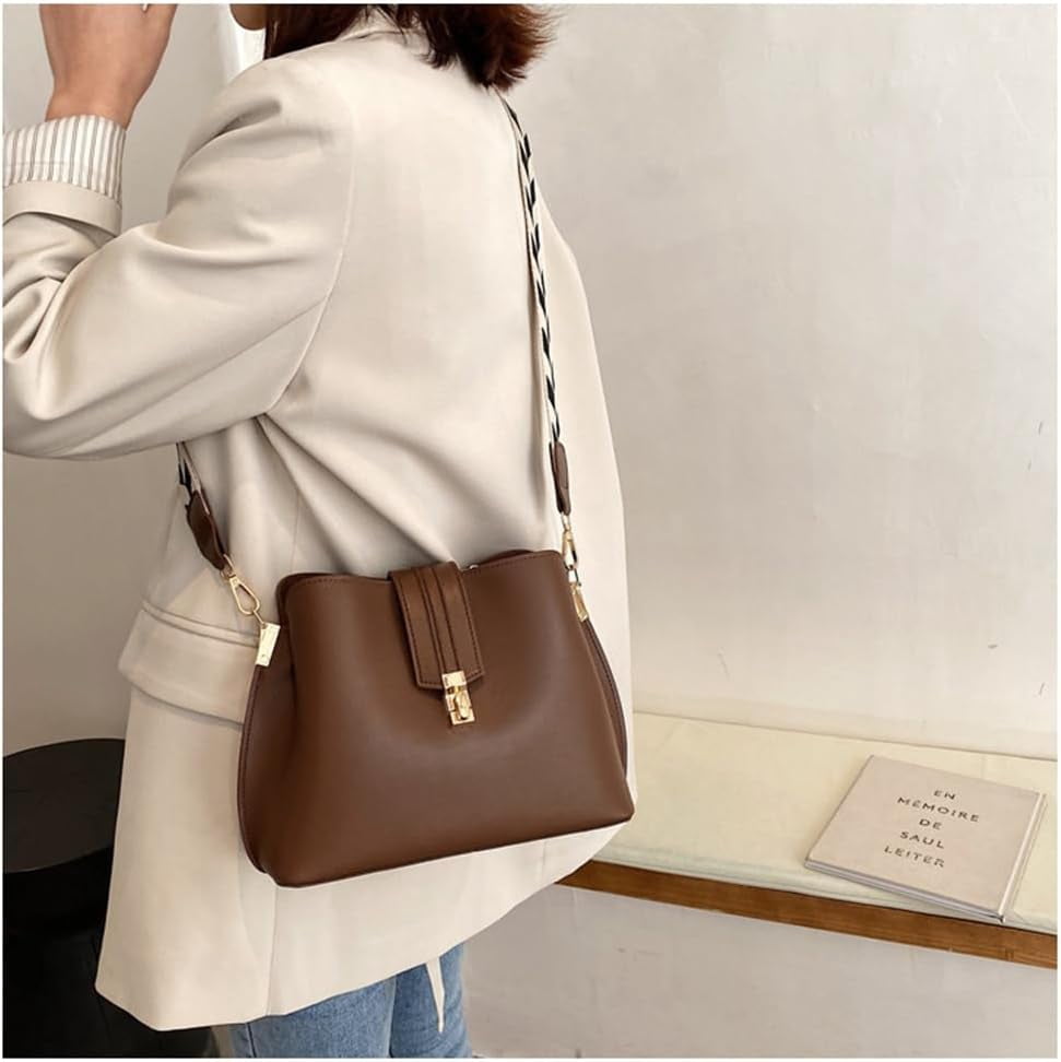 Leather Bucket Bags and Purses for Women Hobo Crossbody Bucket Handbag with Guitar Strap Casual Hobo Shoulder Bag