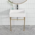 thumbnail image 4 of Kichae 24"x16.5"x5.7" White Console Sink Ceramic Bathroom Vanity Pedestal Sinks with Gold Stainless Pedestal, 4 of 8