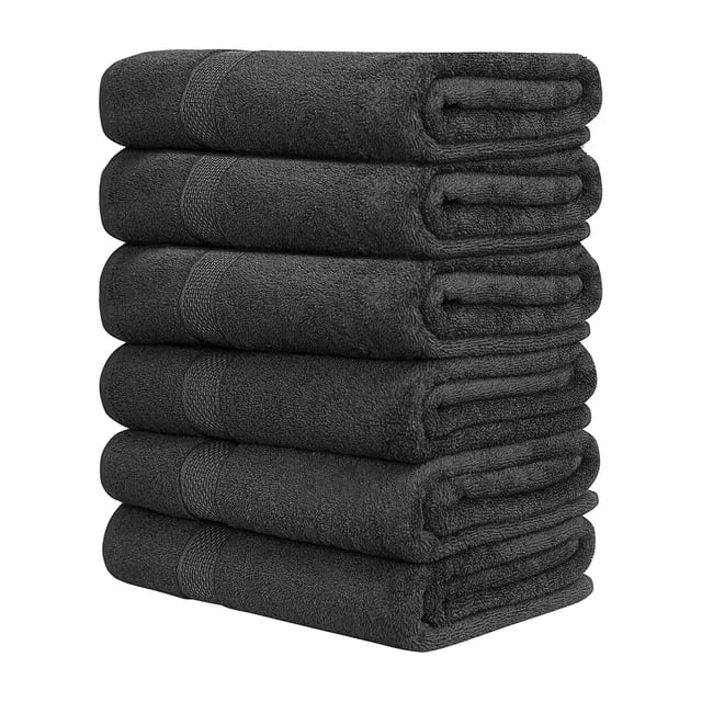 Toallas de baño QUBA LINEN, pack de 6, 61 x 122 cm, gris, algodón