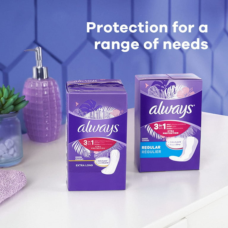 Always 3-In-1 Xtra Protection, Daily Liners For Women, Extra Long, With  Leakguard + Rapiddry, Unscented, 48 Count X 3 Packs (144 Count Total) 