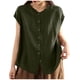 thumbnail image 1 of Mujeres Manga Corta Tops Imitación Lino Cuello Redondo Botón Bolsillo Casual Blusa, 1 of 5