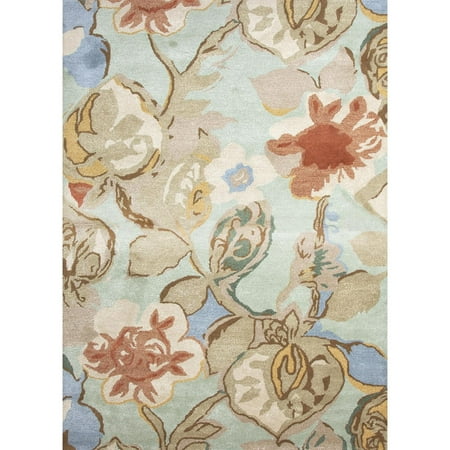 8 Inch Pusher - 5' x 8' Petal Pusher Sandy Brown, Mint Green and Rust Orange Wool and Art Silk Area Throw Rug