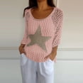 thumbnail image 7 of CHENjy Women's Crocheted Tops for Women, 3/4 Sleeve Open Weave Hollow Out Pullover, Summer Beach Swimsuit Cover Up Round Neck, XXXXL，Pink, 7 of 7