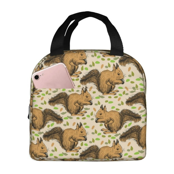 Easygdp Cute Squirrel with Green Leaves Bolsa Térmica Premium - Tela Oxford Impermeable, Gran Capacidad, Bolsillo Frontal, Unisex para Trabajo, Escuela, Actividades al Aire Libre y Picnics