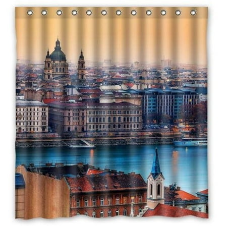 Hungarian Water - GreenDecor Beautiful View Budapest Hungary Waterproof Shower Curtain Set with Hooks Bathroom Accessories Size 66x72 inches