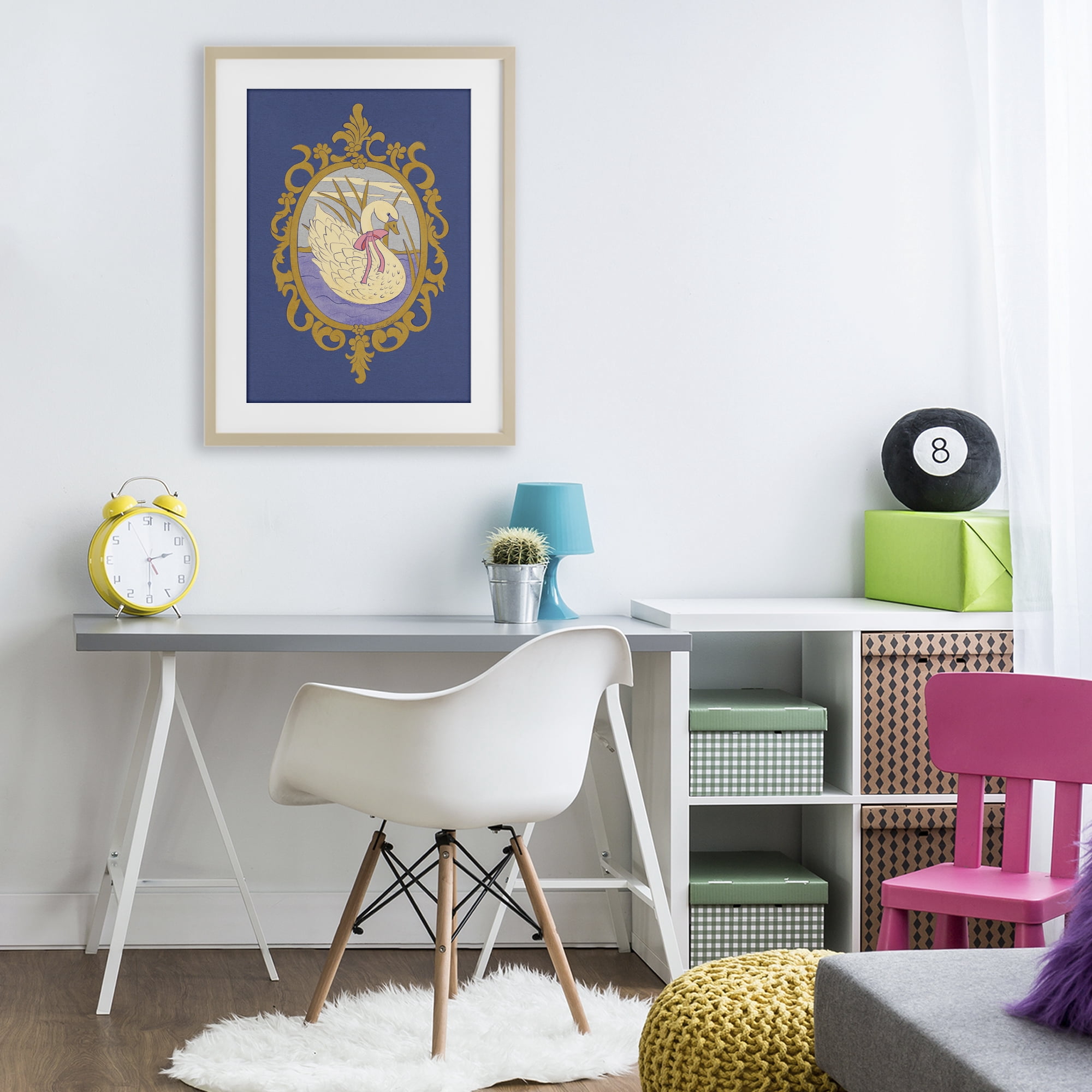 Stupell Industries Swan and Ornate Pattern Birch Framed Print Under Glass, design by Carrie Cantwell