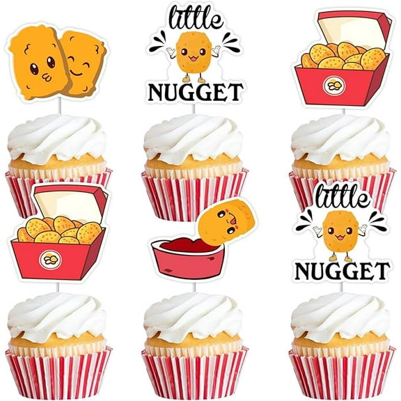 24Pcs Chicken Nugget Cake Decorations, Little Nugget Cupcake Toppers, Fast Food Fried Chick Theme Birthday Baby Shower Cake Picks Party Supplies