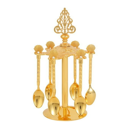 

European Kitchen Spoon Holder Fashion Shell Design Hotel Home Restaurant Zinc Alloy Dessert Spoon Holder with 6 Spoons