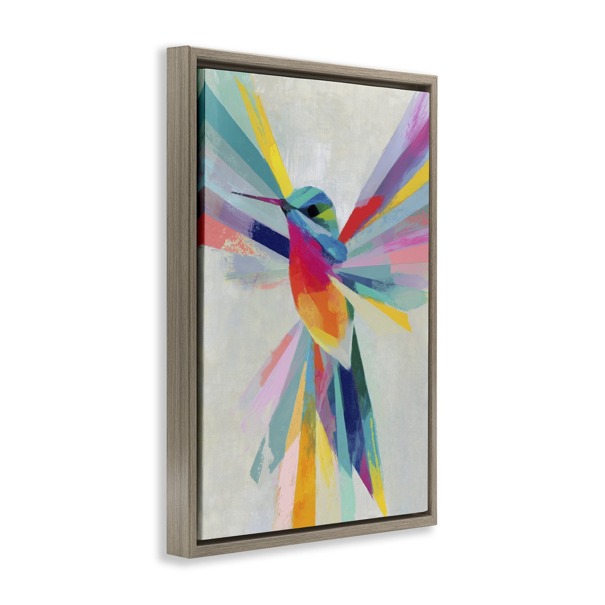 Stupell Industries Rainbow Winged Hummingbird Brown Framed Floater Canvas Wall Art, design by Chromatic Storm Studio