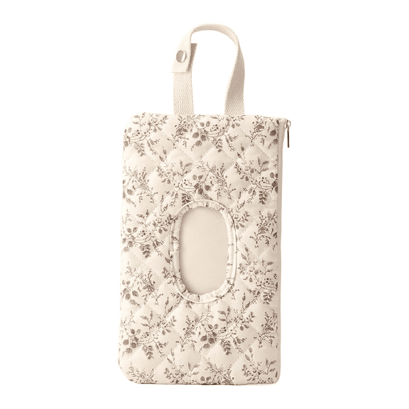 Wipe Holder with Hanging Strap, Quilted Diaper and Wipes Pouch with Floral Pattern for Stroller Car Diaper Bag Travel(1pcs,C)