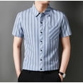 thumbnail image 4 of IWRICH Men's Striped Short Sleeve Dress Shirts Button down Classic Shirt Regular Fit Business Shirt for Summer Light Blue XXL, 4 of 6