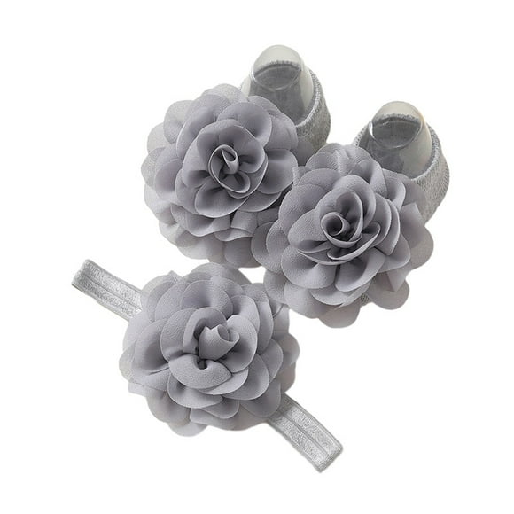Chaussettes Antidérapantes pour Tout-Petites Filles avec Bandeau, Fleurs Douces, Chaussettes de Princesse pour Bébés Filles, Chaussettes en Coton Mignonnes, Gris, 1-2 Ans