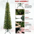 thumbnail image 2 of Makeatree 6 ft Pre-Lit Pencil Christmas Tree, Slim Spruce Holiday Decoration with Incandescent Lights, Metal Hinges & Foldable Base, 2 of 10