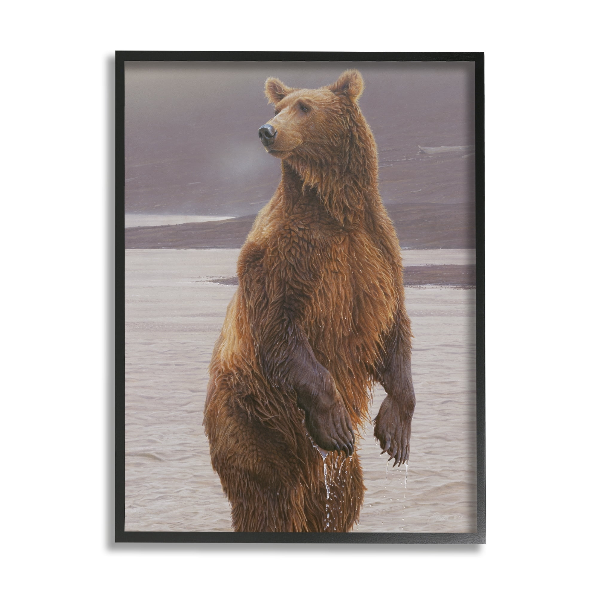Stupell Industries Brown Bear Lake Water Splash Animals & Insects Painting White Framed Art Print Wall Art