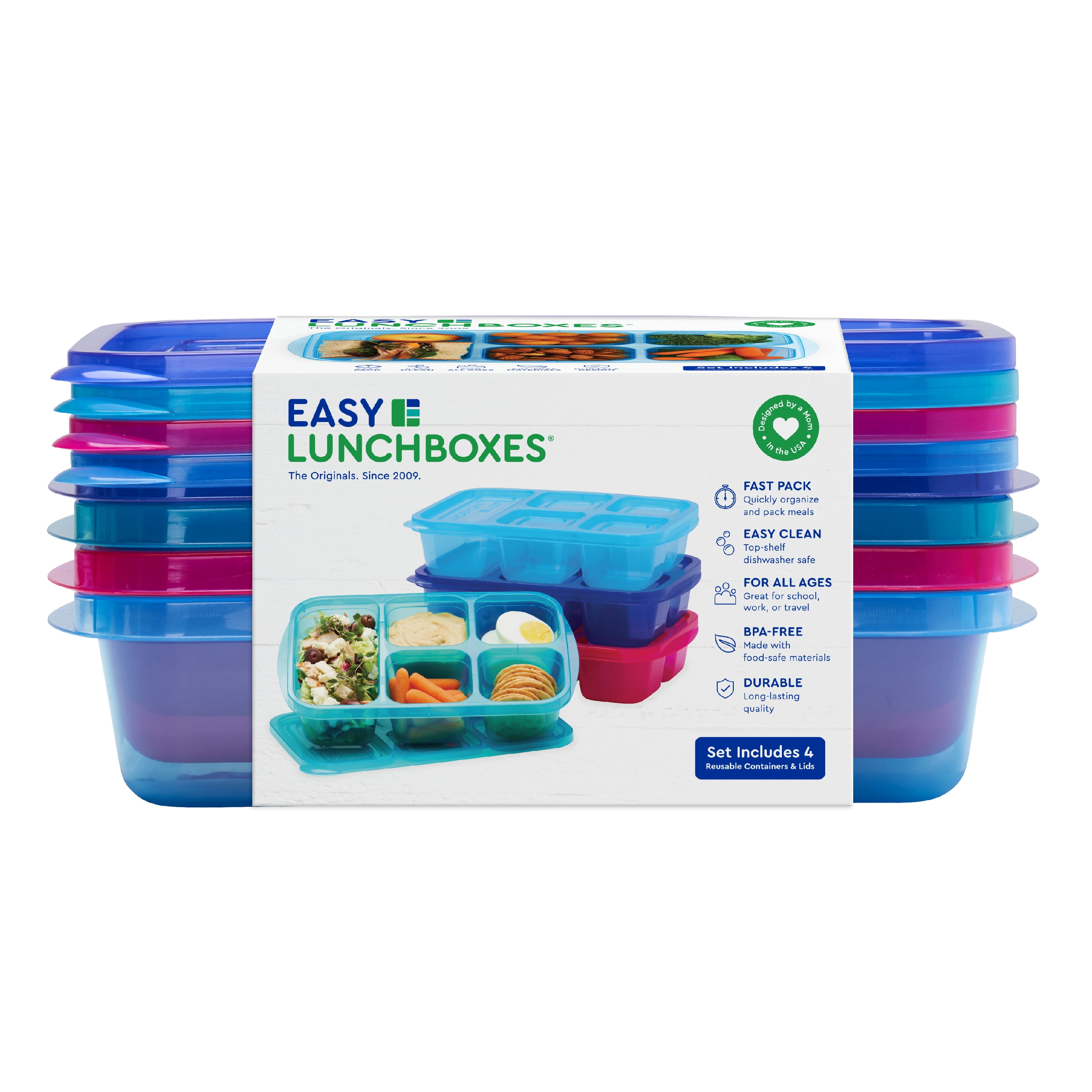  Jeopace Bento Box for Kids Lunch Containers with 4 Compartments  Kids Bento Lunch Box Microwave/Freezer/Dishwasher Safe (Flatware  Included,Light Blue): Home & Kitchen