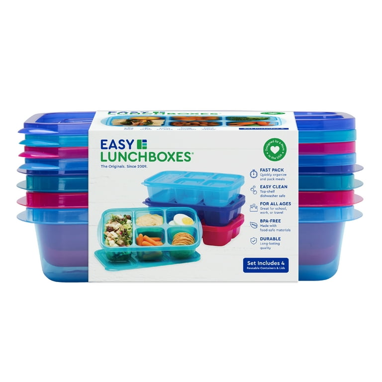 EasyLunchboxes - Bento Lunch Boxes - Reusable 5-Compartment Food Containers  for School, Work, and Travel, Set of 4, (Classic) 
