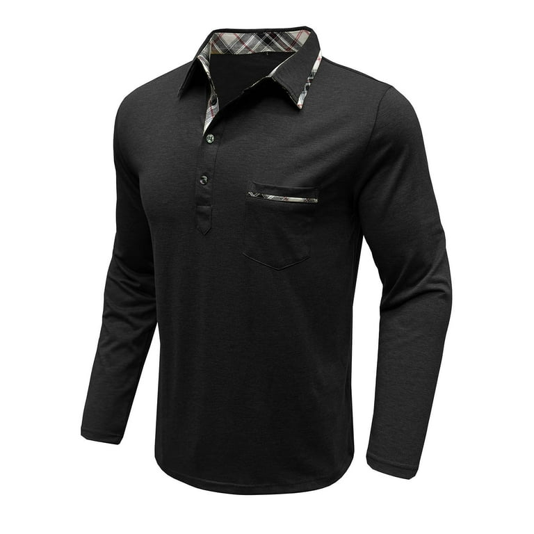 DDAPJ pyju Mens Contrast Collar Polos Shirt Long Sleeve Collared T-shirt  Slim Fit Stretch Golf Shirts Lightweight Moisture Wicking Tennis Shirt with  Chest Pocket Deal of The Day Prime Today Black M -