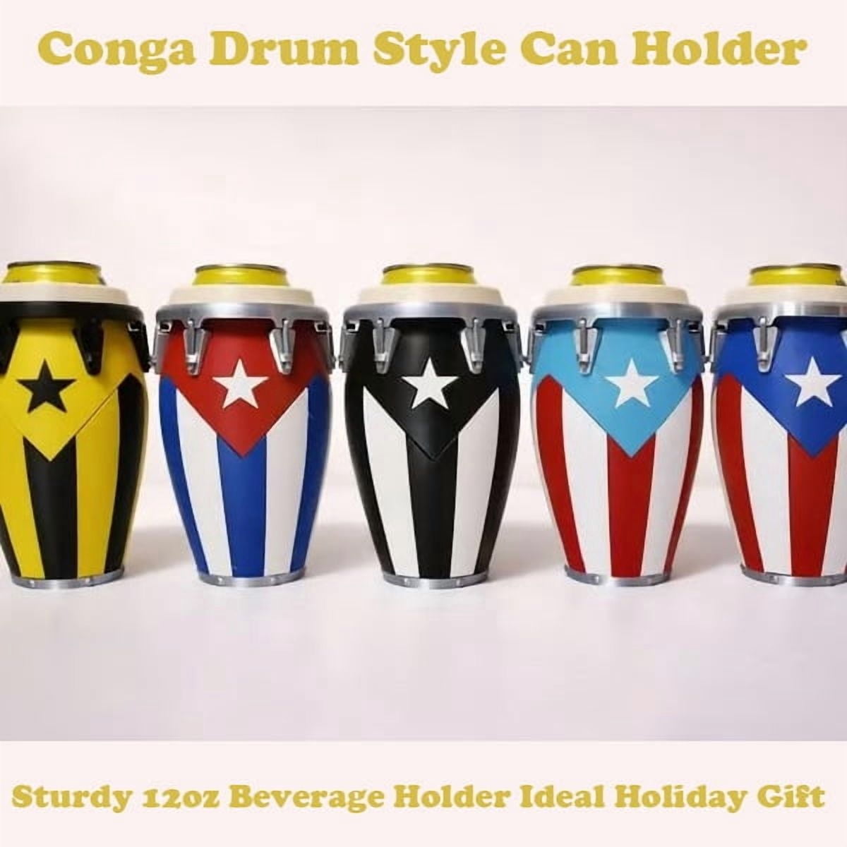 Caribbean Themed Conga-Style Can Holder, Puerto Rican & Cuban Flag Insulated Can Sleeve, Sturdy 12oz Beverage Holder Ideal Holiday Gift A