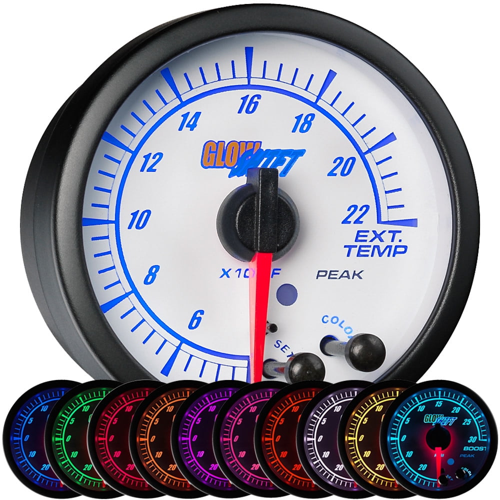 GlowShift White Elite 10 Color 2200 Exhaust Gas Temp EGT Pyrometer