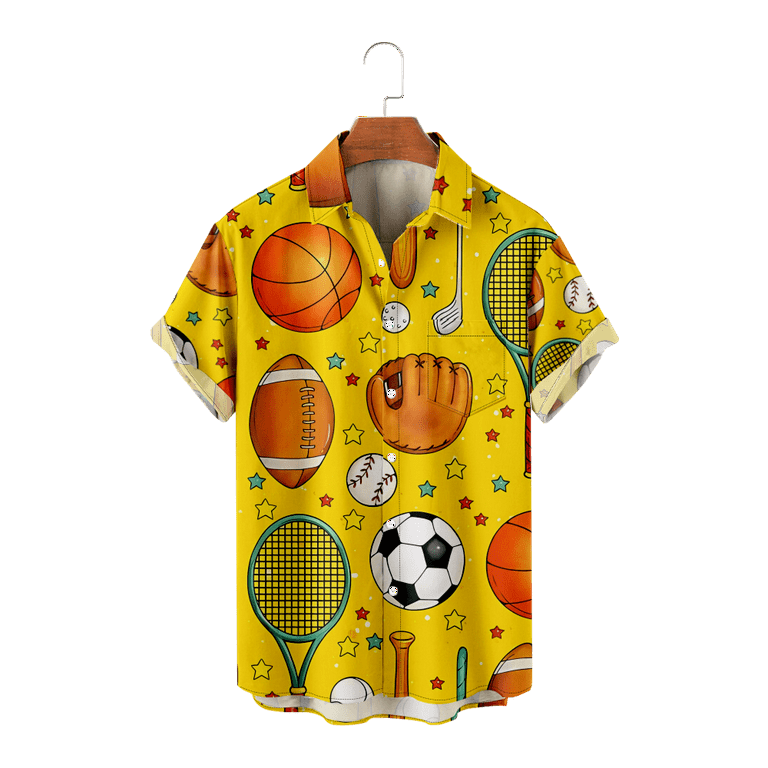 Men's Button down Short sleeve Casual Hawaiian shirt Soccer