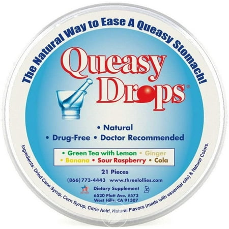 Three Lollies Queasy Drops Assorted for Nausea Relief, 42 Count