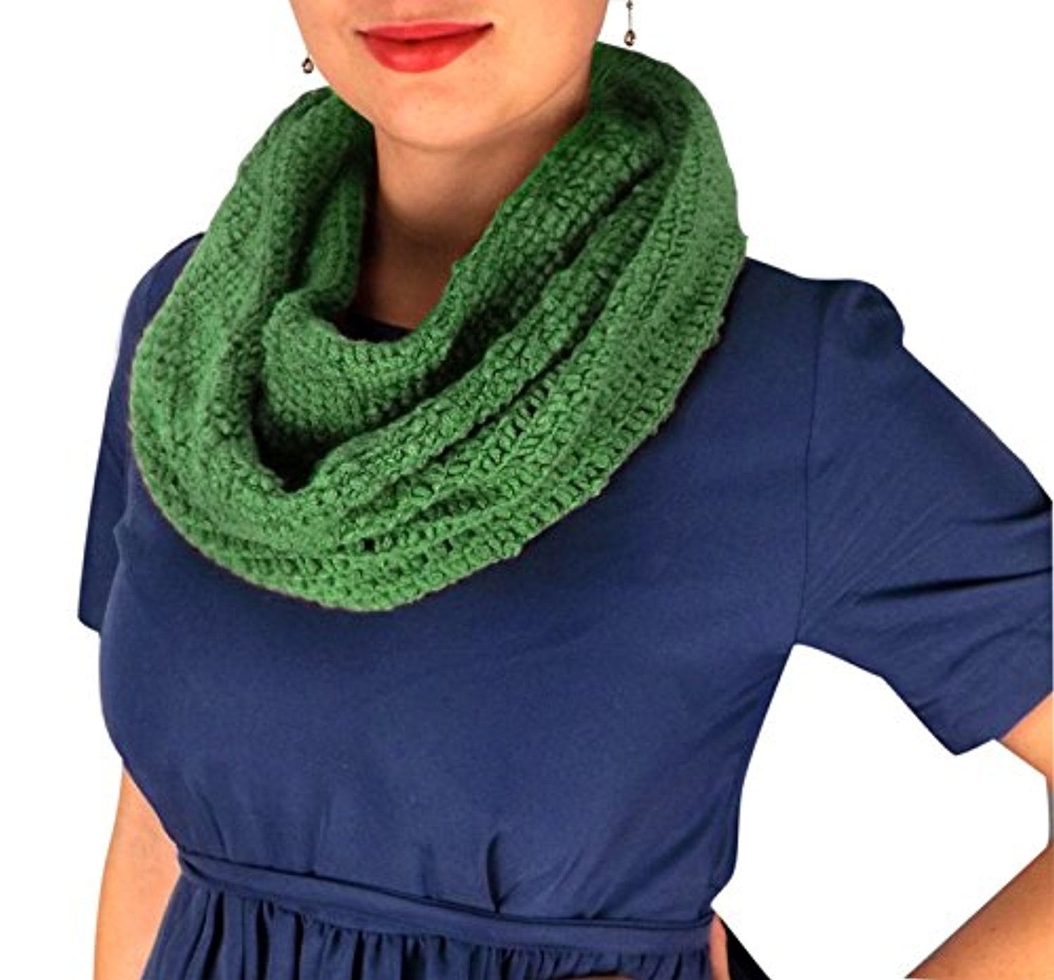 Emerald knit scarf women Knit infinity scarf gift for mom Very long skinny neck scarf