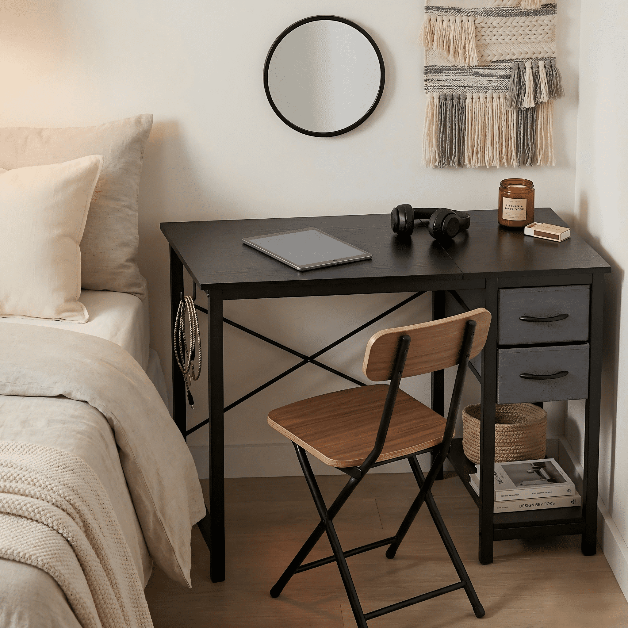 Atilioo 40" Computer Desk, PC Table with 2 Fabric Drawers & Headphone Hook, Sturdy Metal Frame, Easy Assembly for Home Office, Black