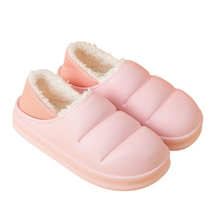 

HEVIRGO 1 Pair Solid Color Flat Home Cotton Slippers Thick Sole Plush Lined Waterproof Soft Home Shoes for Daily Life