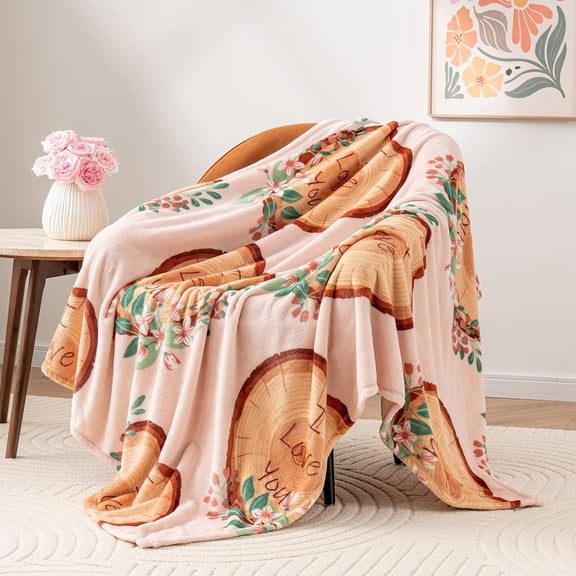 Berkshire Velvetloft® Plush Throw Blanket – Ultra Soft & Cozy Gift for Mom, Women & Loved Ones, Perfect for Mother’s Day, Valentine’s, Birthday, and Everyday Use, Floral Wreath Tree Pink, 50'' × 60''