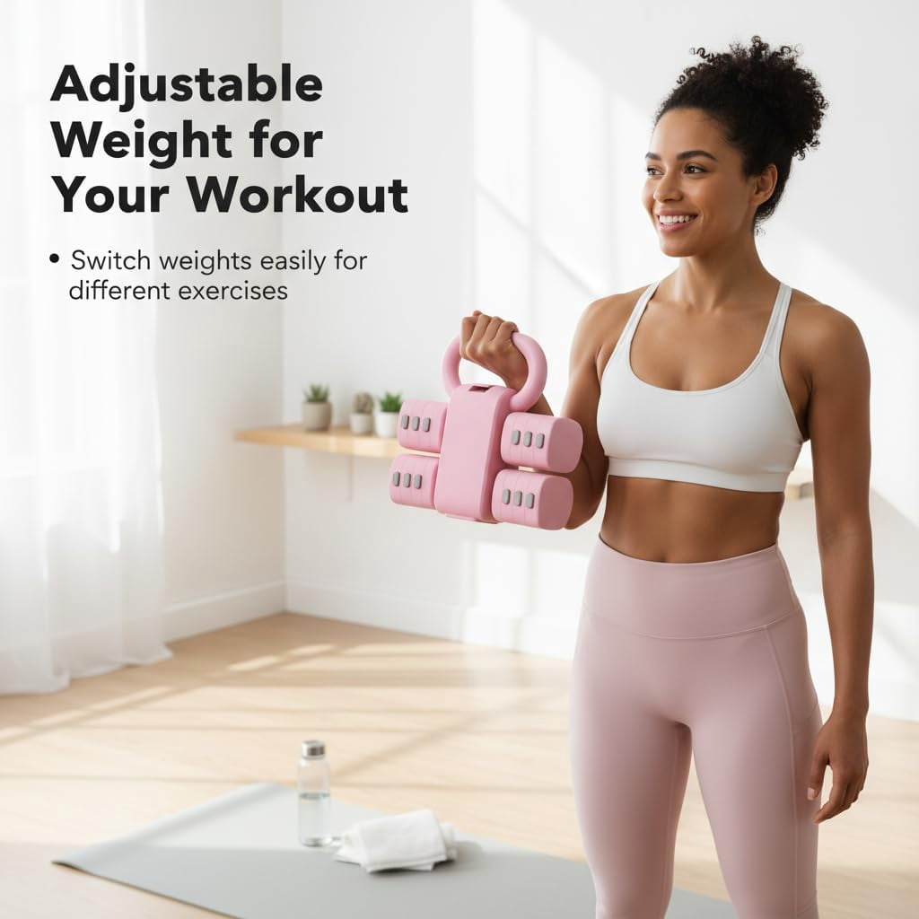 Adjustable Dumbbell Set of 2, 4-in-1 Free Weights for Women with Fast Adjustment, Home Gym & Outdoor Exercise Training, Includes 2.2lb 3.3lb 4.4lb 5.5lb Hand Weights, Compatible with Kettlebells