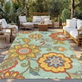 thumbnail image 2 of Teal Green Boho Floral Outdoor Rug for Patio/Deck/Porch, Non-Slip Large Area Rug 6 x 9 Ft, Vintage Abstract Art Ethnic Flowers Indoor Outdoor Rugs Washable Area Rugs, Camping Rug Carpet Runner, 2 of 8