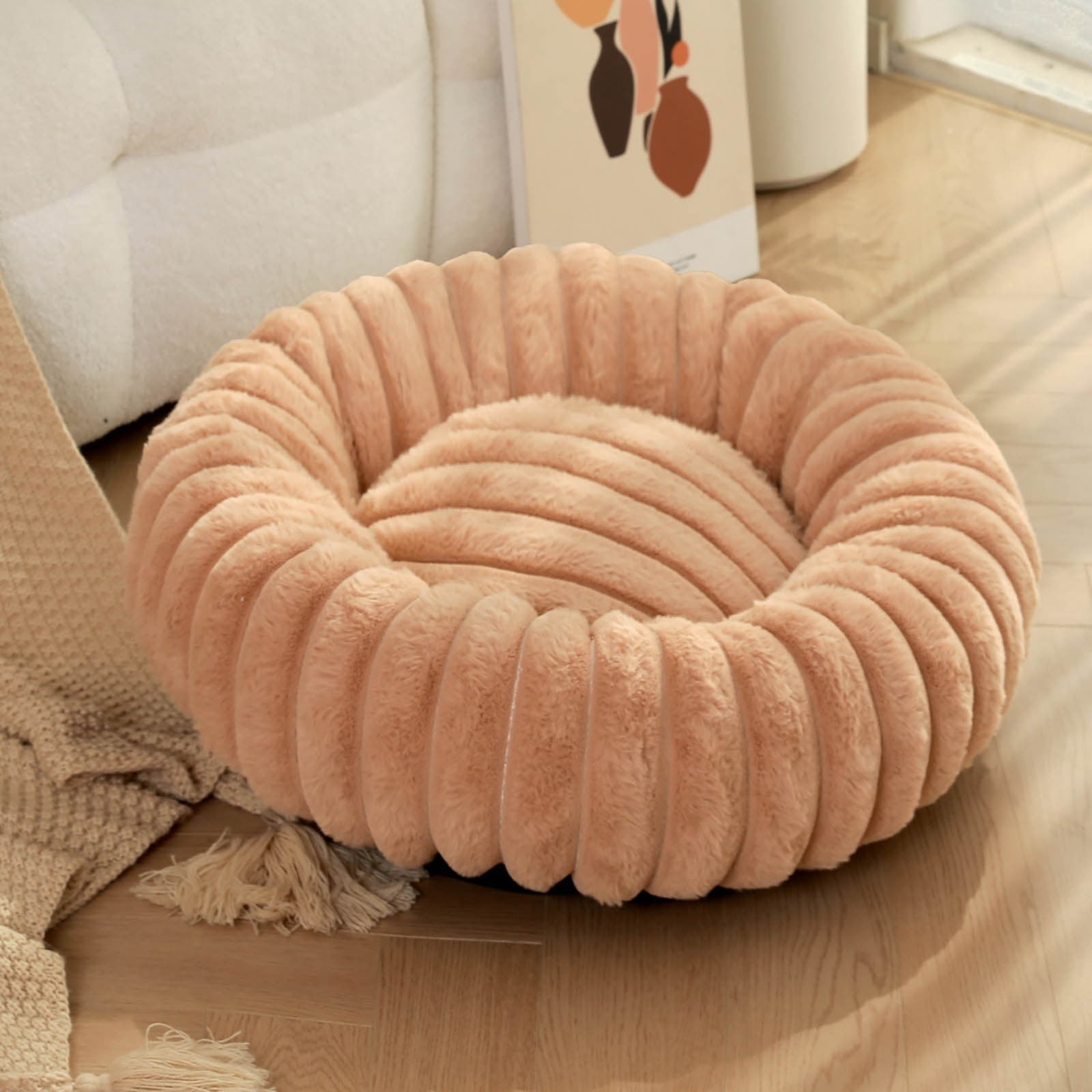 Ranliy Small Dog Bed, Dog Beds for Small Dogs with Corduroy Fleece & Anti Slip Bottom, Round Washable Furry Puppy Beds, Cat Beds for Indoor Cats, 16"/20"